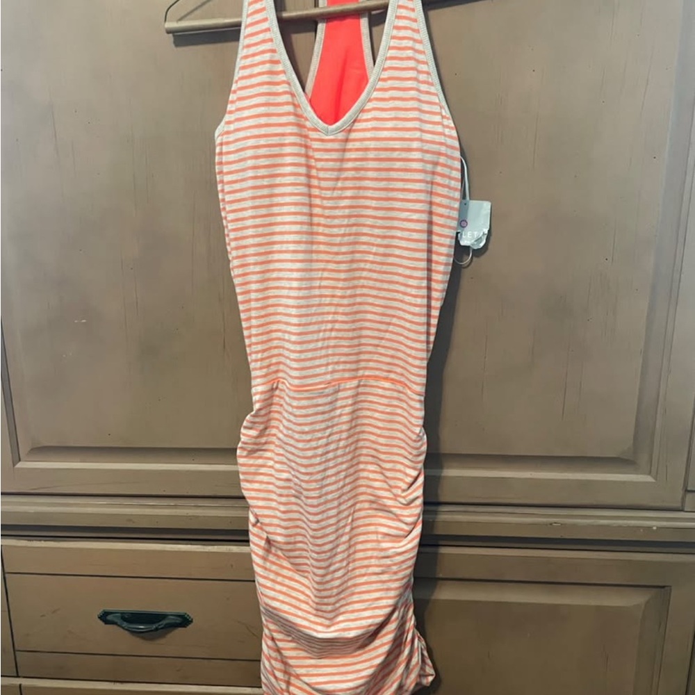 Athleta Orange and White Striped Dress